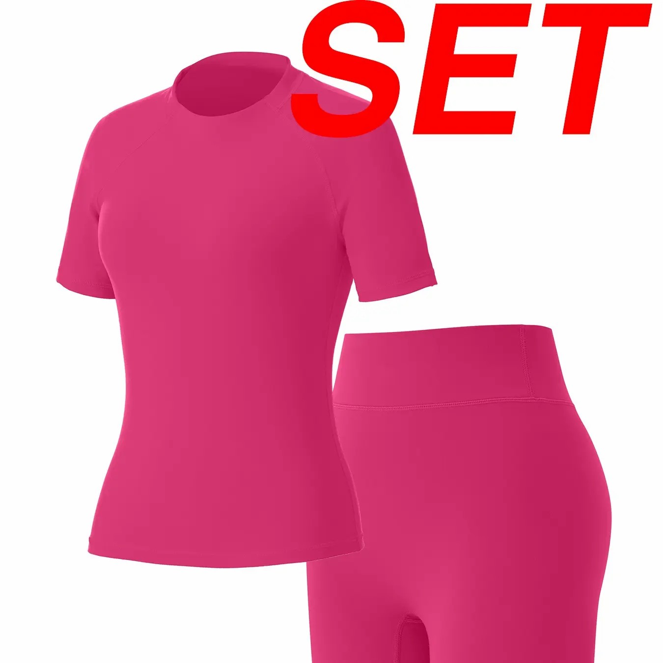 Women's Tracksuit Set - No Seamless Shorts & Raglan Sleeves Tee with Flat Tummy Effect & Glute-Lifting Fit