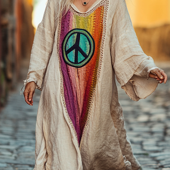 Vintage Hippie Loose Linen Dress 5198