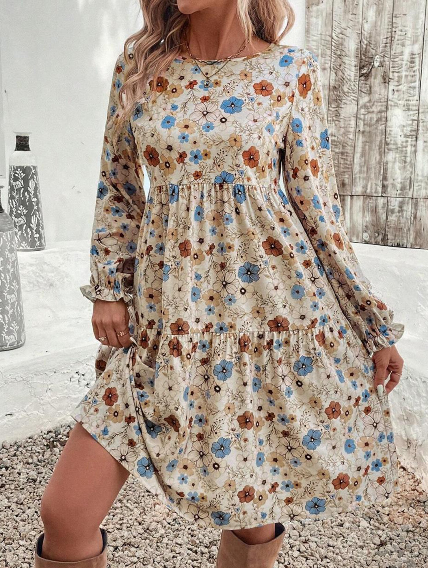 Print Lantern Sleeve Dress