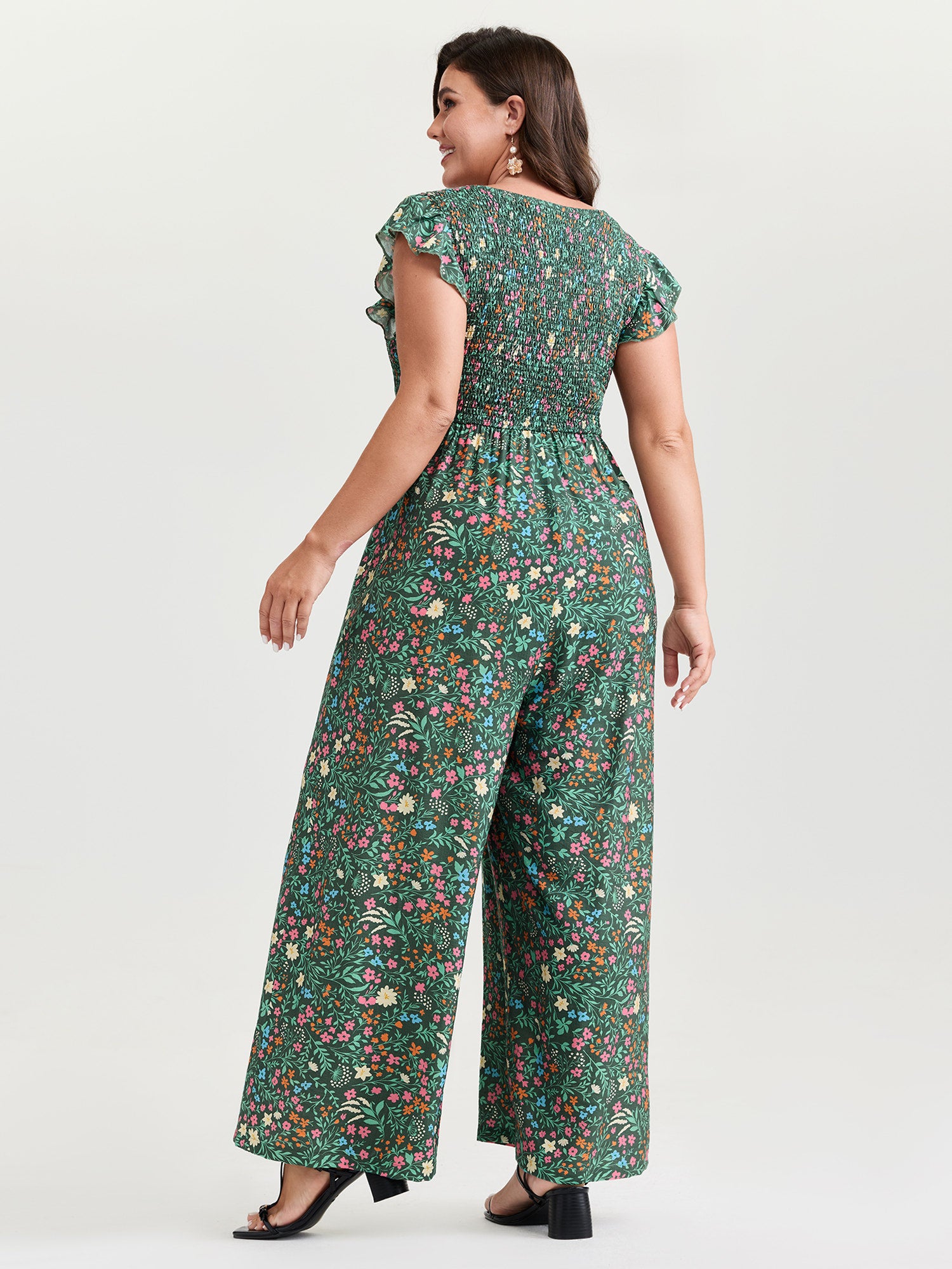 Breezy Floral Print Flutter Sleeve Jumpsuit