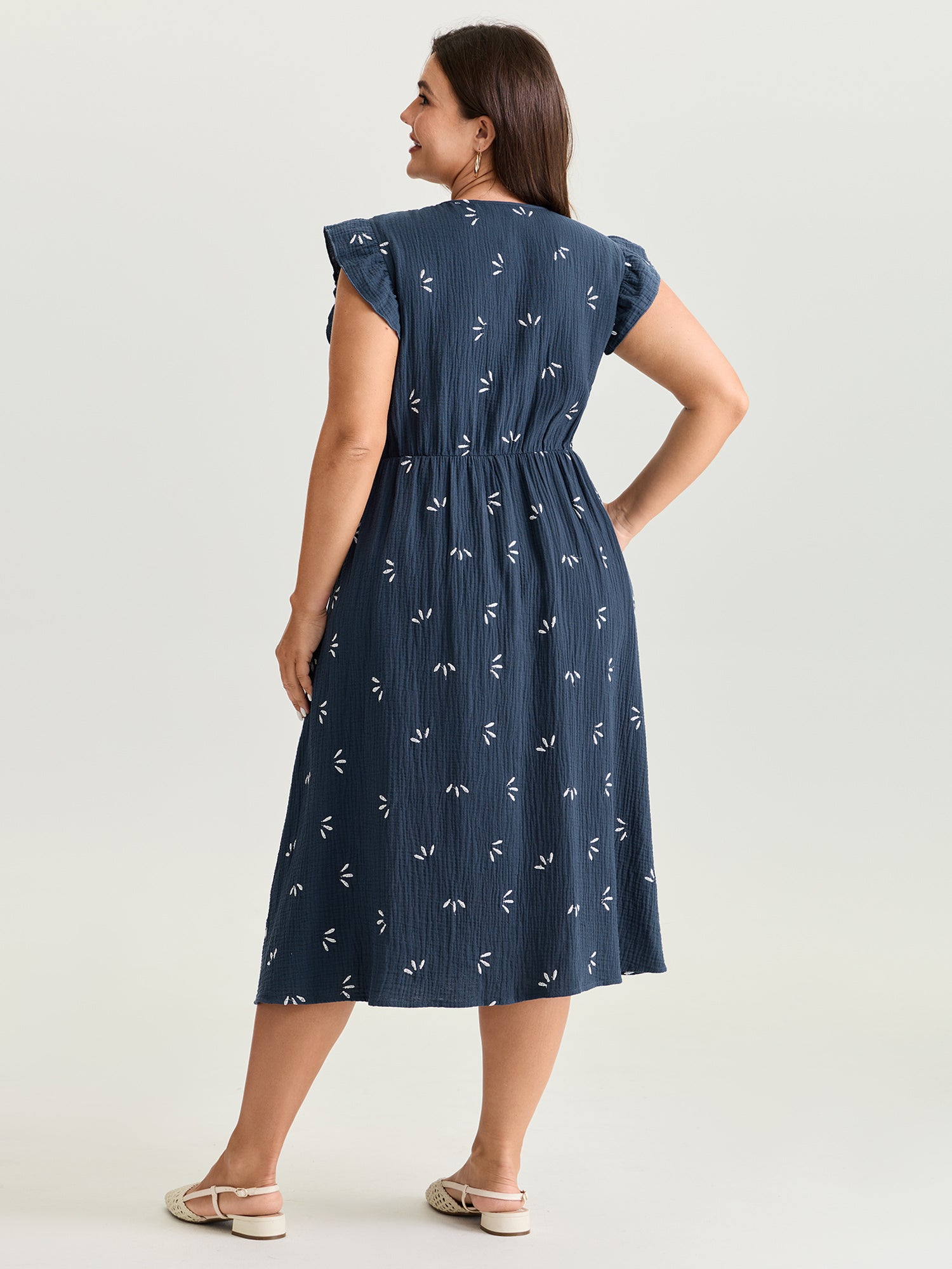 Pure Cotton Floral Embroidered Midi Dress