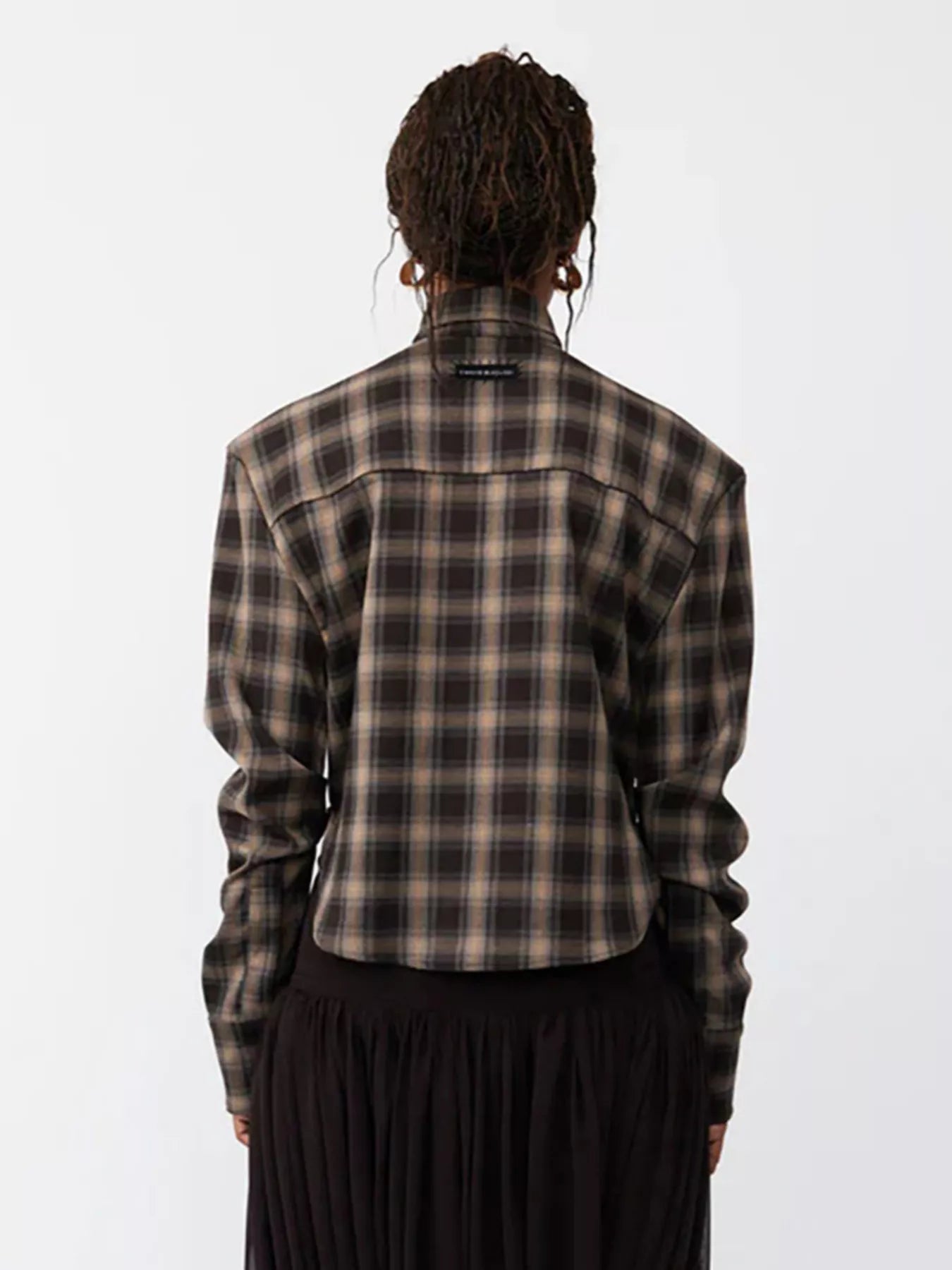 Ruched Plaid Long Sleeve Shirt