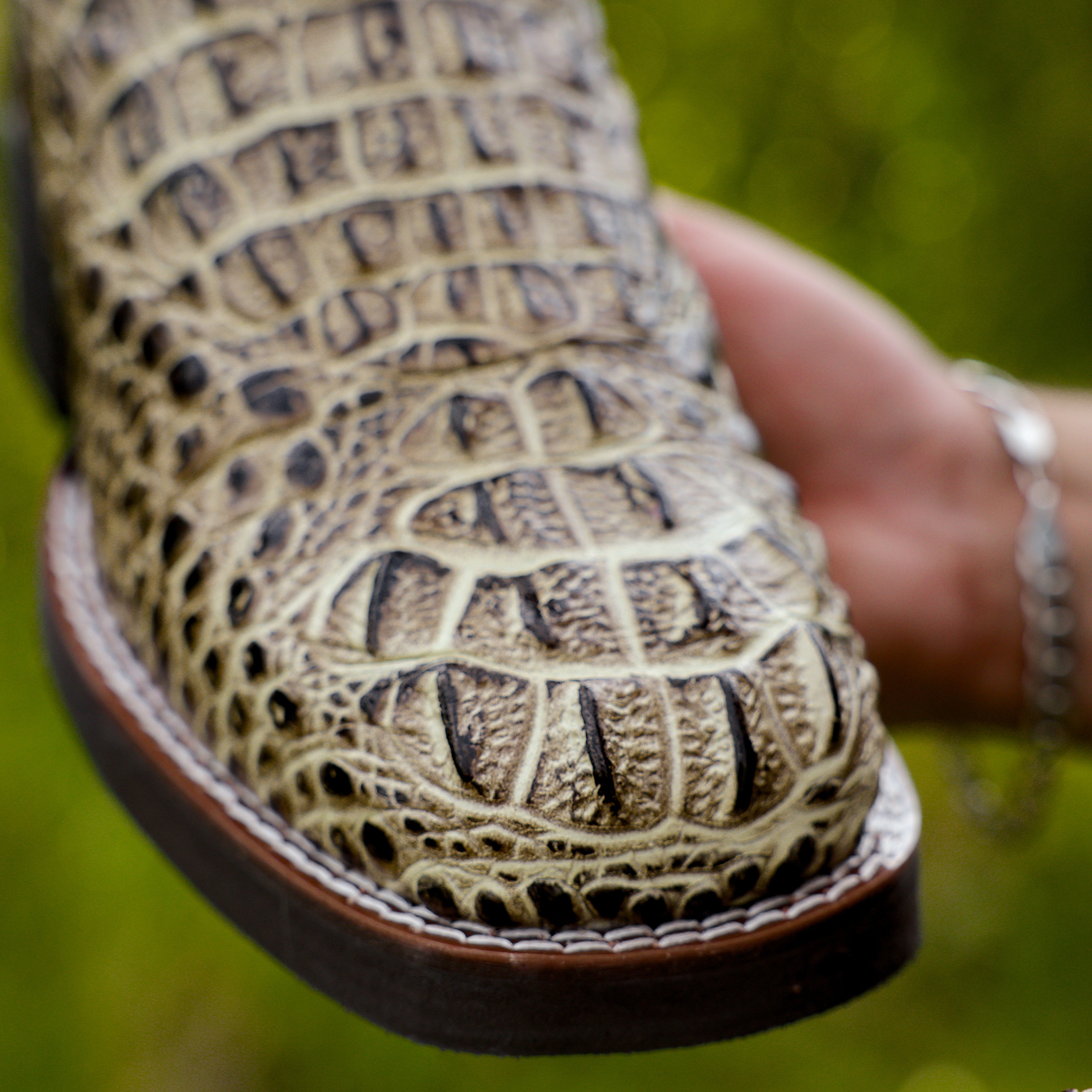 Desert Caiman Neck Leather Boots With Lightweight Soles - Square Toe
