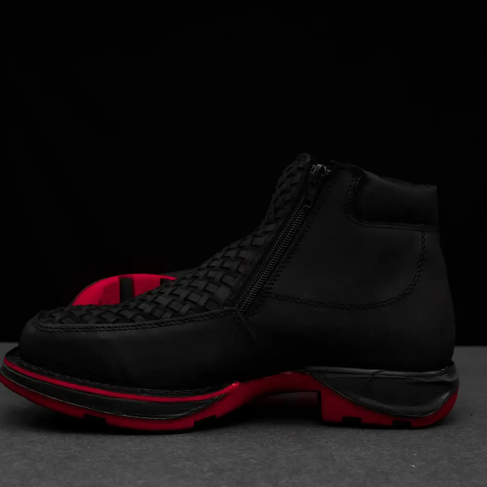 Black Basketweave Leather Botin With 3D Lightweight Soles - Square Toe