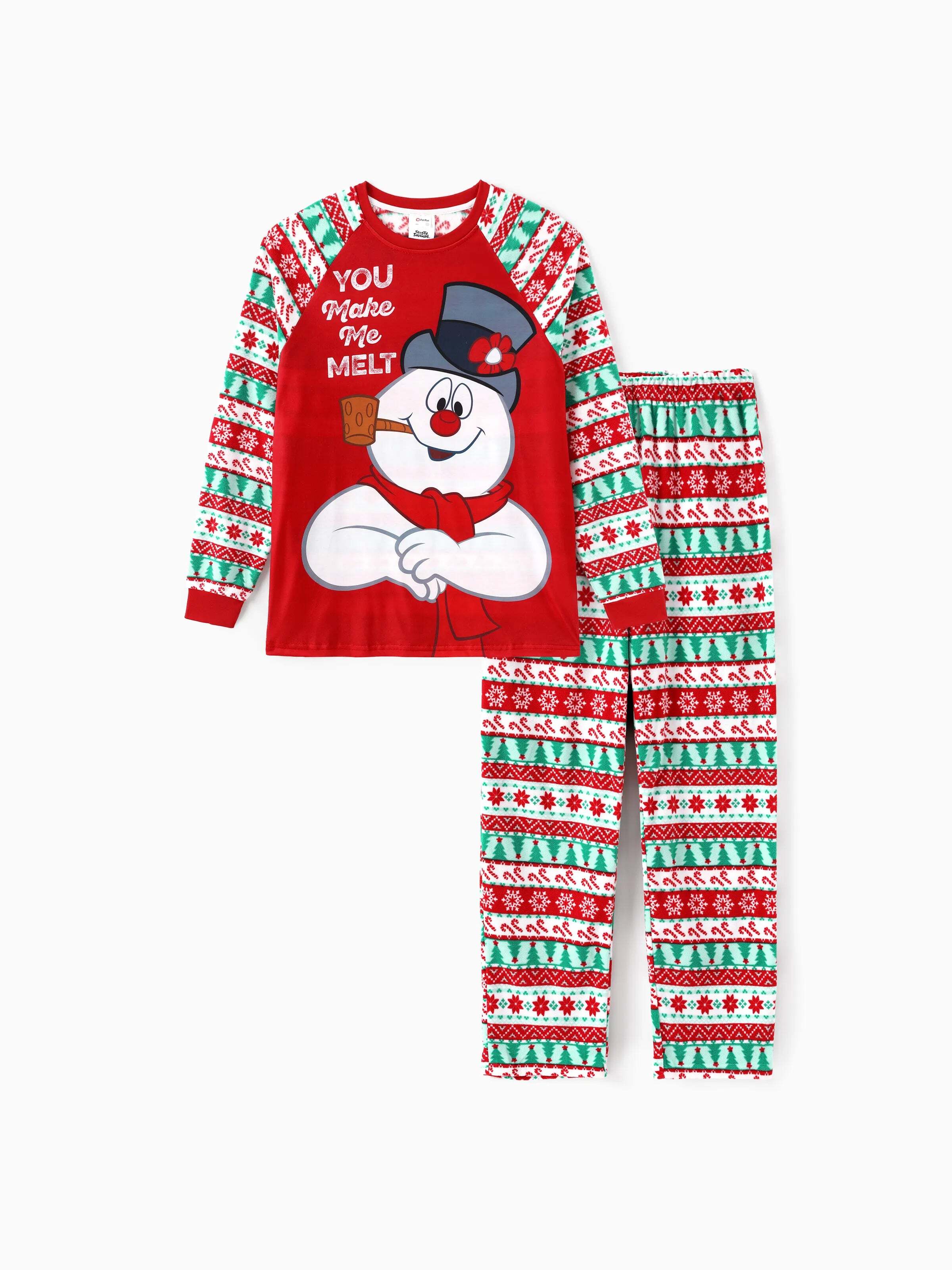 Frosty the Snowman Christmas Family Matching Fair Isle Pattern Polar Fleece Pajamas Set Red