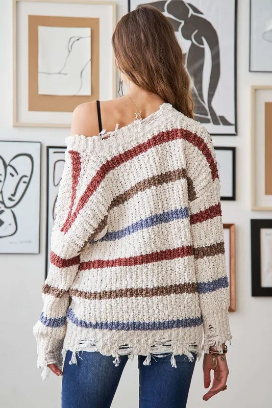 Frayed Edge Stripe Sweater