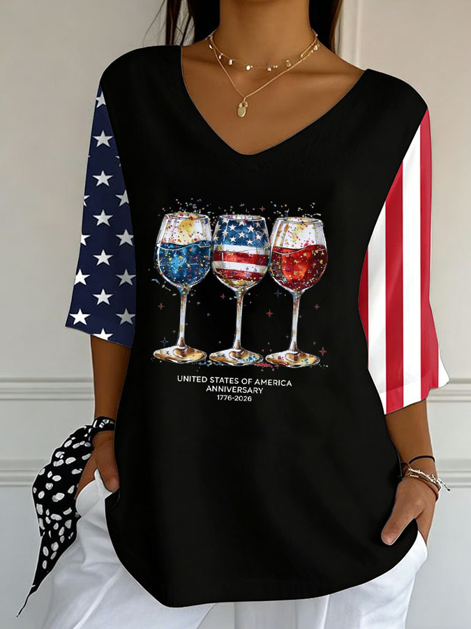 Women'S Independence Day 250Th Anniversary Printed Short Sleeves