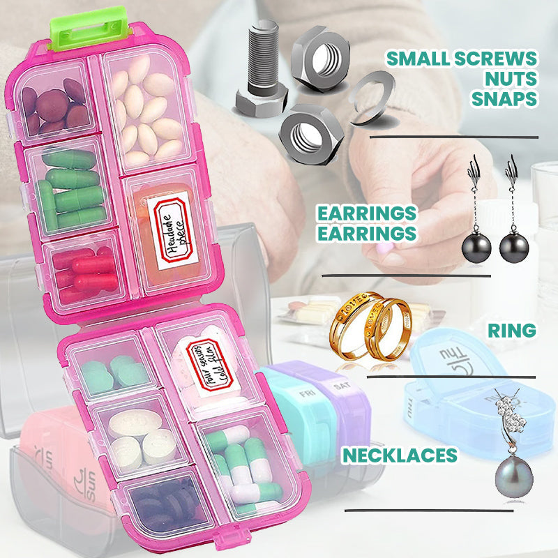 10-Compartment Travel Pill Organizer with 147 Medicine Labels