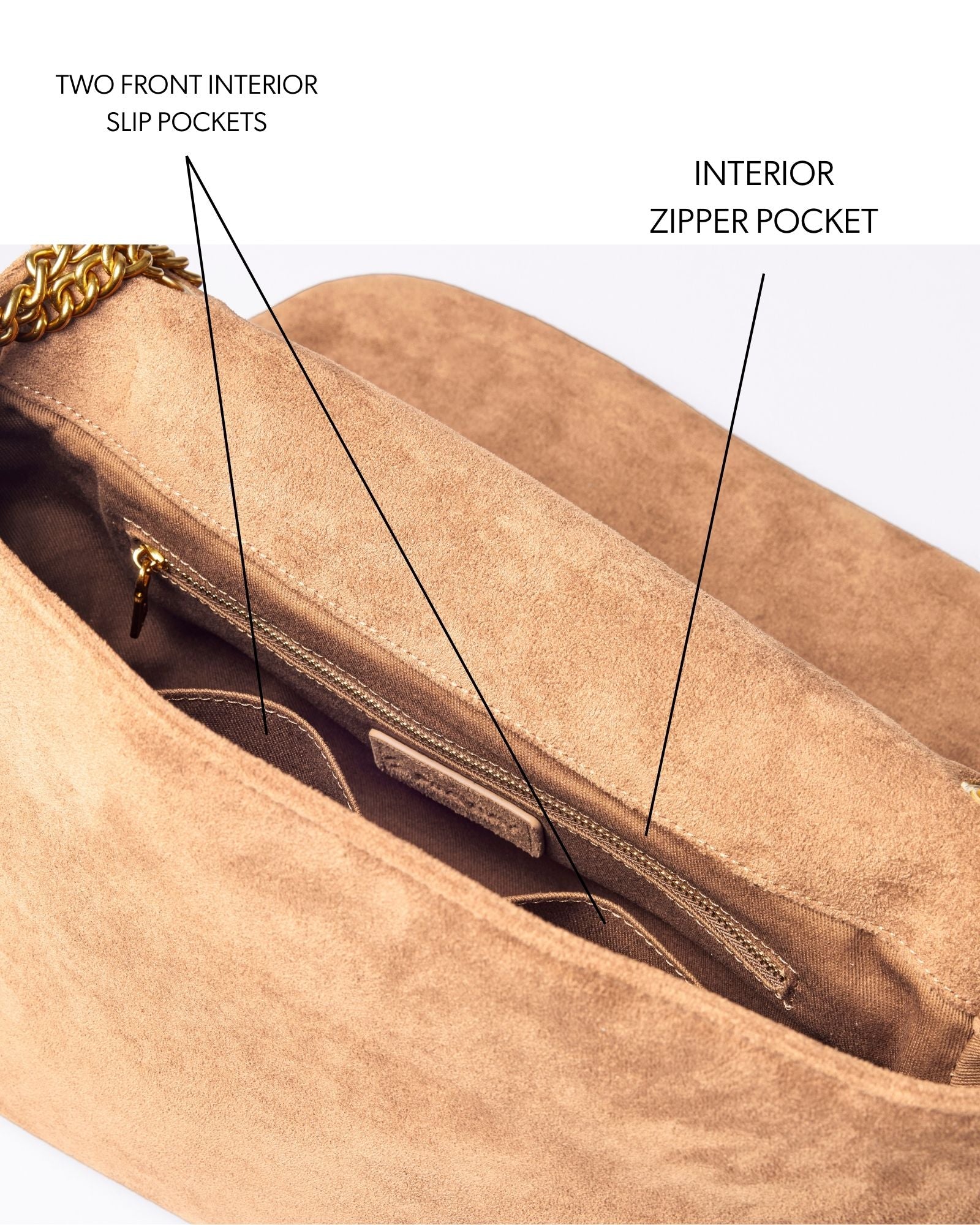MEDIUM SUEDE FLAP BAG - TAN