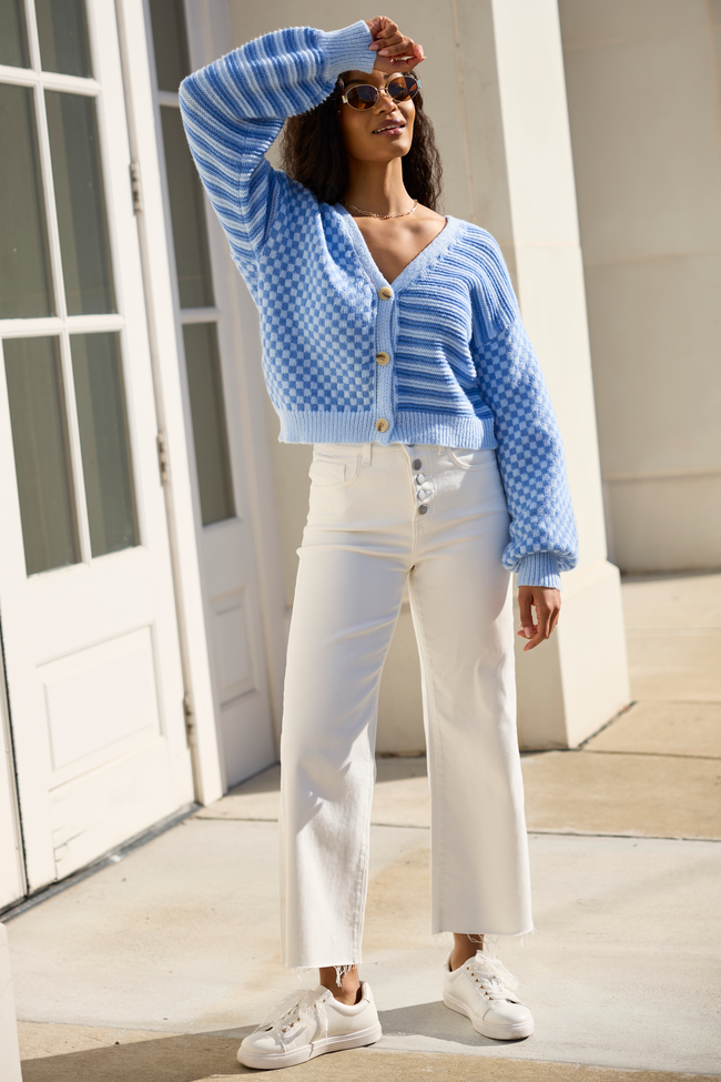 Samara Checkered And Stripes Blue Cardigan