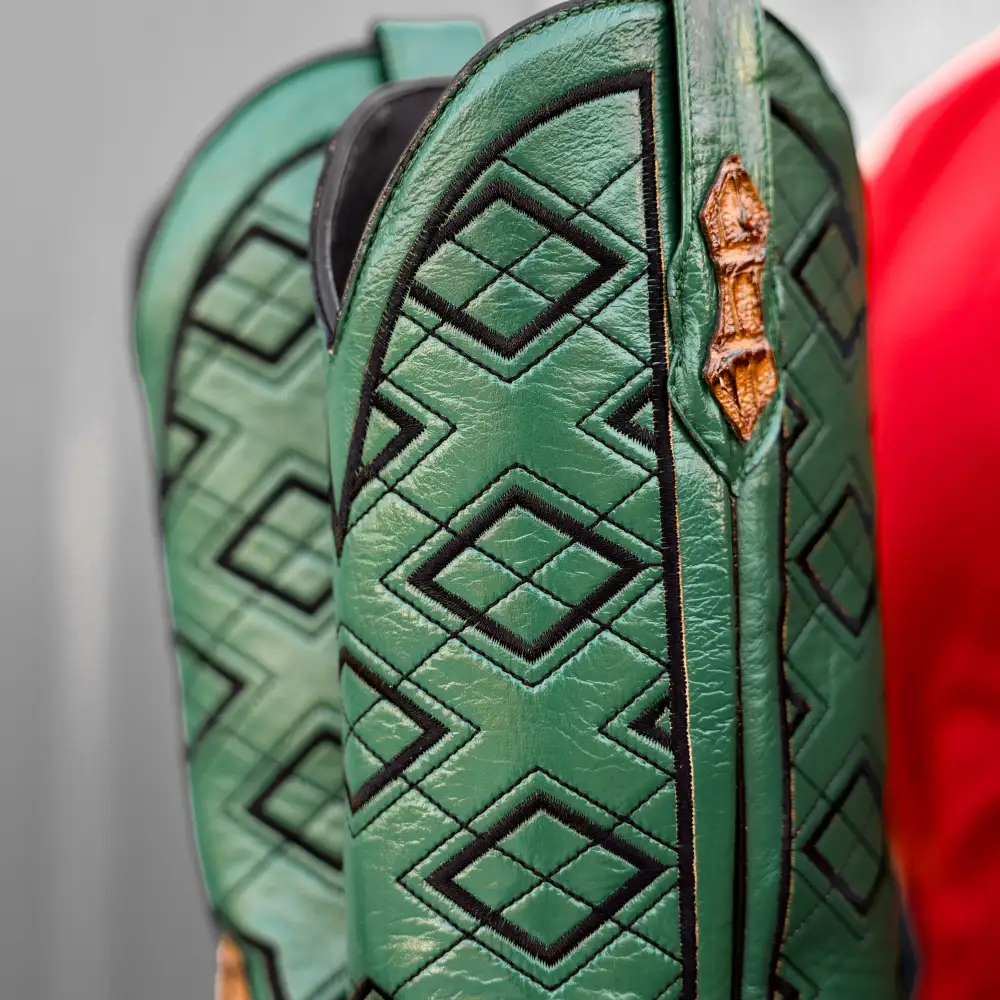 Honey Caiman Neck Leather Boots - Square Toe