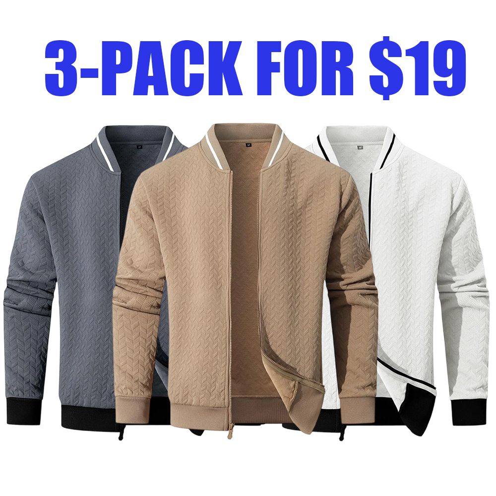 Men's Lightweight Varsity Bomber Jacket - Zip-Up Stand Collar