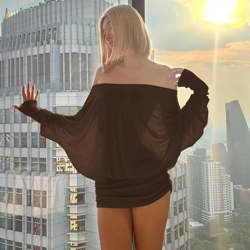 Women's Solid Off The Shoulder Sheer Ruched Dress