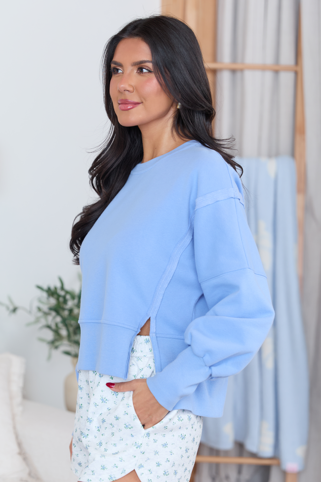 Payton Blue Cropped Crewneck Top