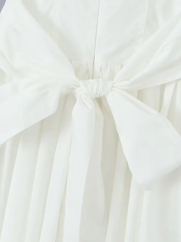 Style Puff Sleeve Tie Waist Short Pleated Skirt