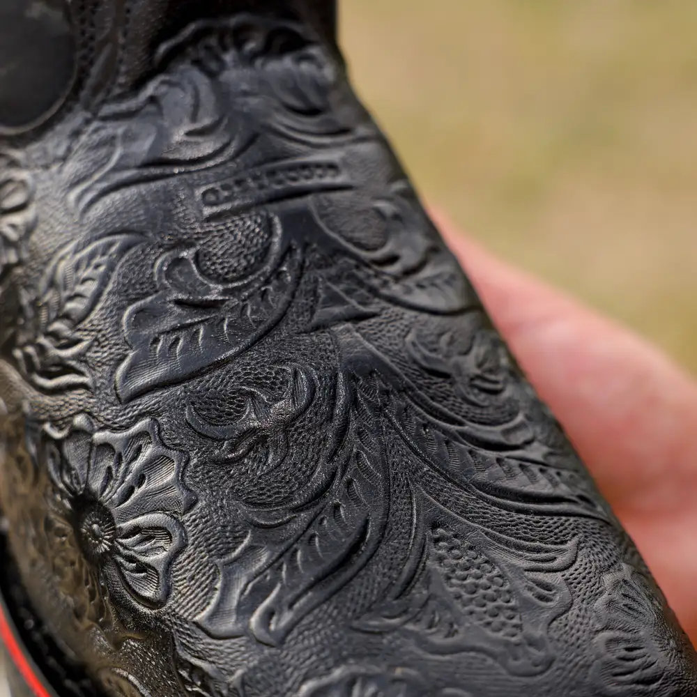 Black Hand-Tooled Leather Boots With 3D Lightweight Sole - Composite Toe