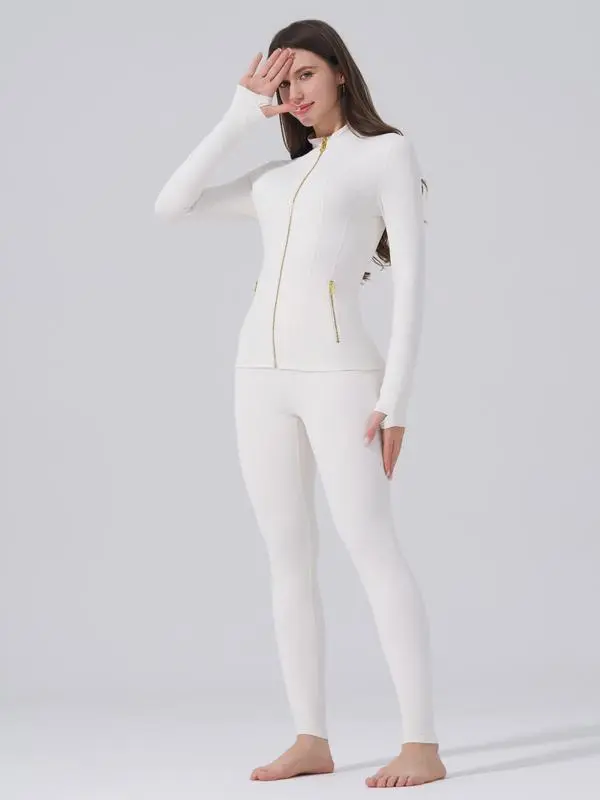 Women’s Sporty Tracksuit Set – Zip-Up Jacket with Pockets & High-Waist Yoga Pants
