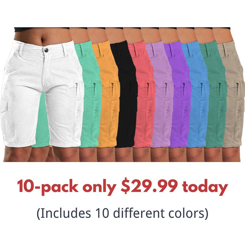 1Solid Multi Pocket Mid Rise Bermuda Cargo Shorts