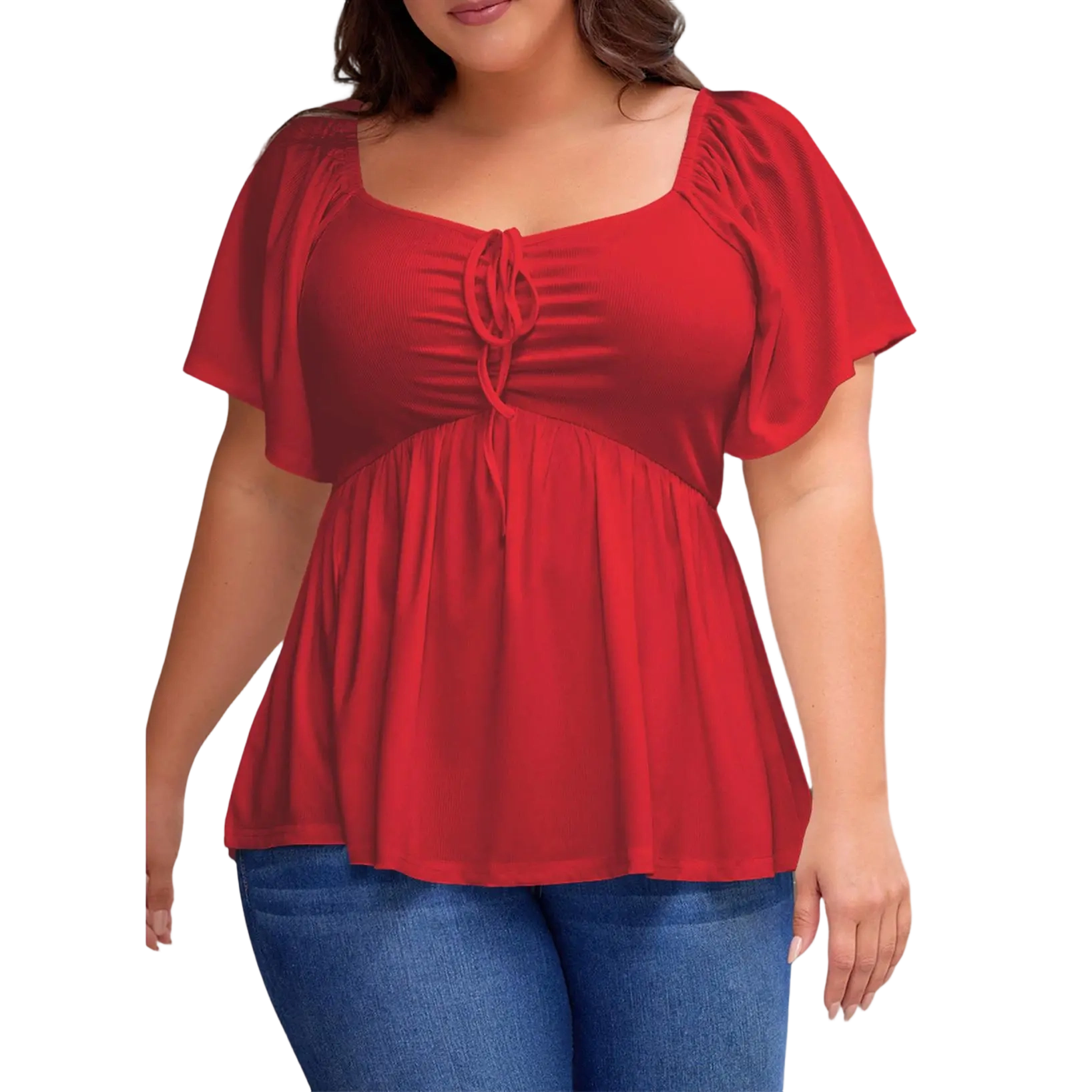 Women Plus Size Sweetheart Neck Short Sleeve Shirred Peplum Blouse Tops Shirts(1X-5X)