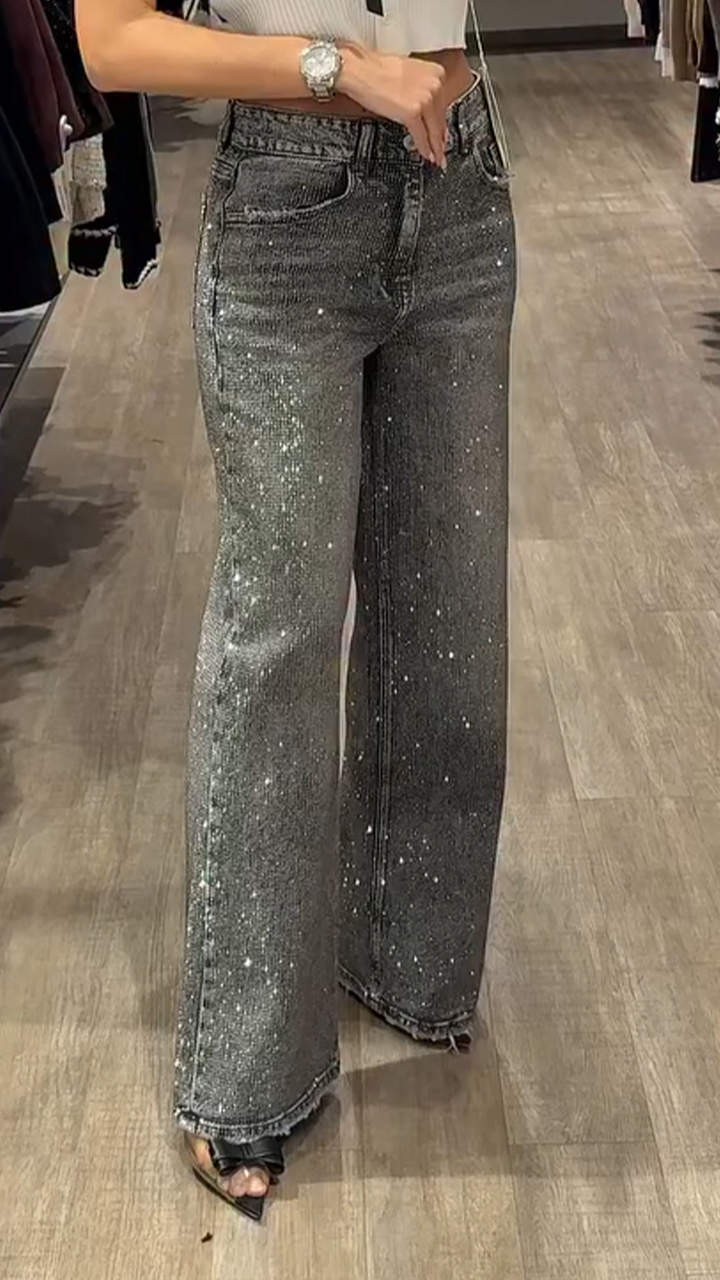 Women Rhinestone Washed Casual Jeans