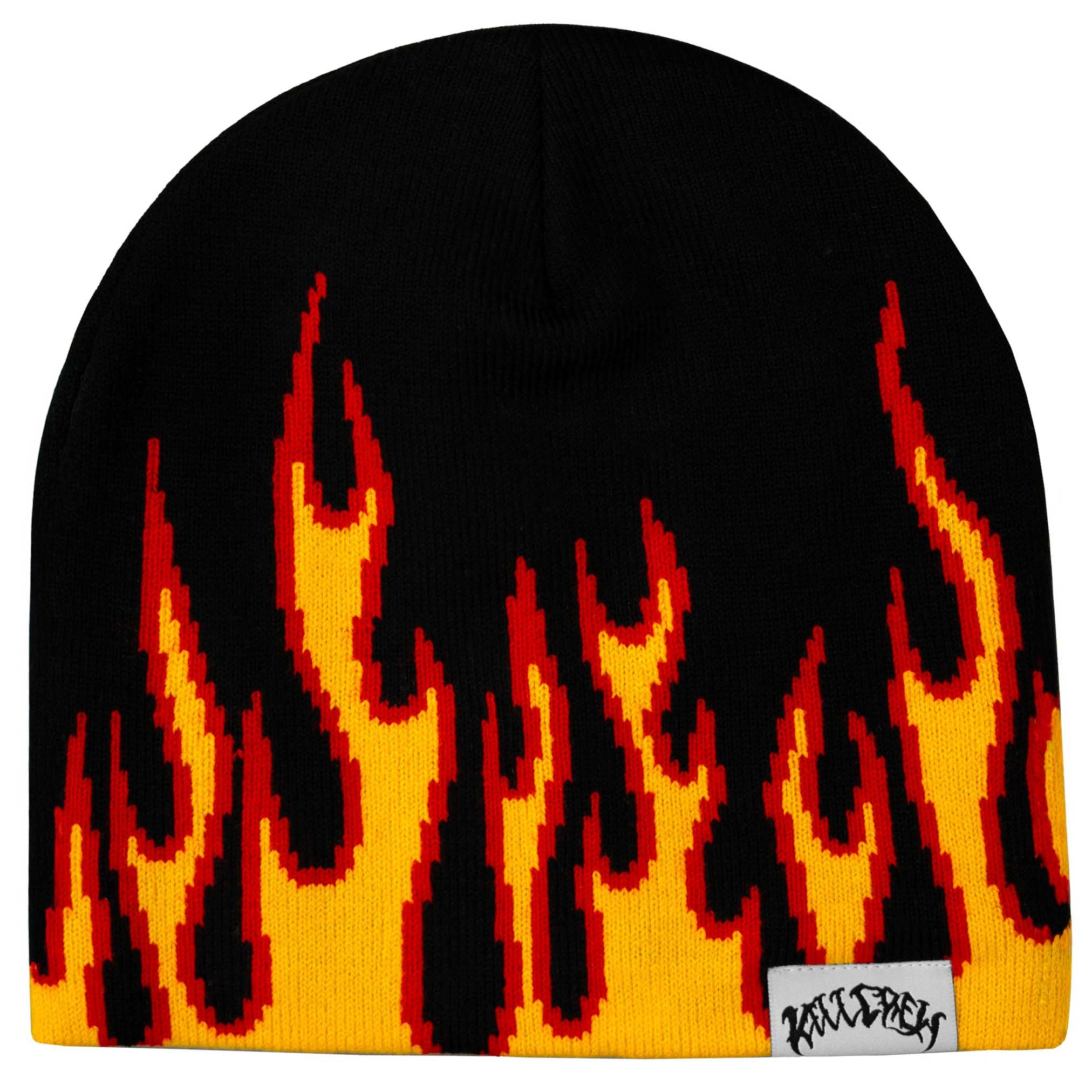 FLAME SKULL CAP BEANIE - BLACK / YELLOW