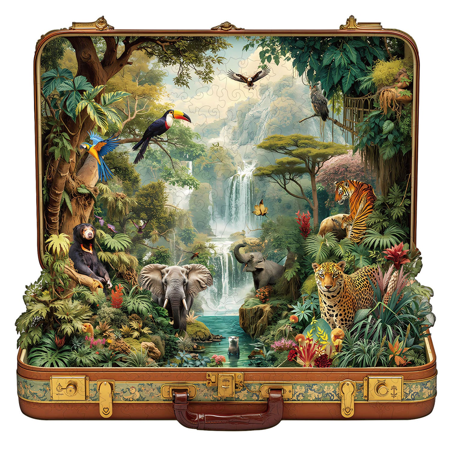 Suitcase Scenery-jungle animals Wooden Jigsaw Puzzle