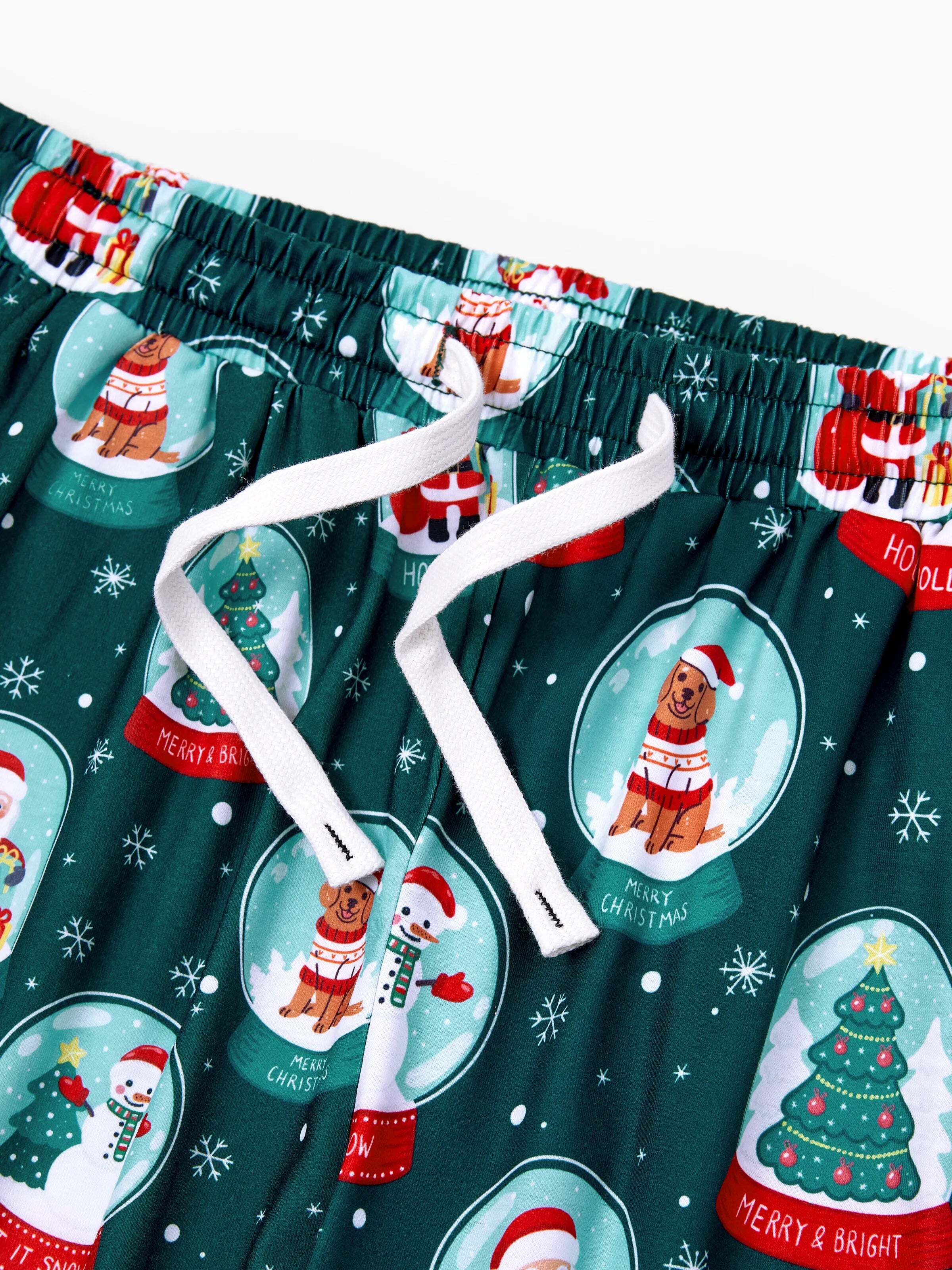 Christmas Matching Family Pajamas Set Santa Claus Christmas-themed Print PJS Turquoise
