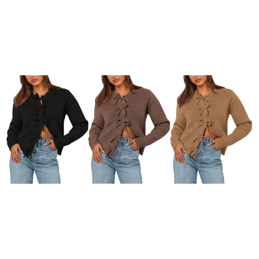 Open Front Long Sleeve Button Cardigan Sweaters for Women