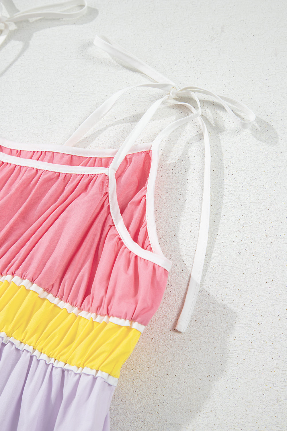 Multicolour Colorblock Self-Tie Straps High Waist Flowy Maxi Dress With Pockets