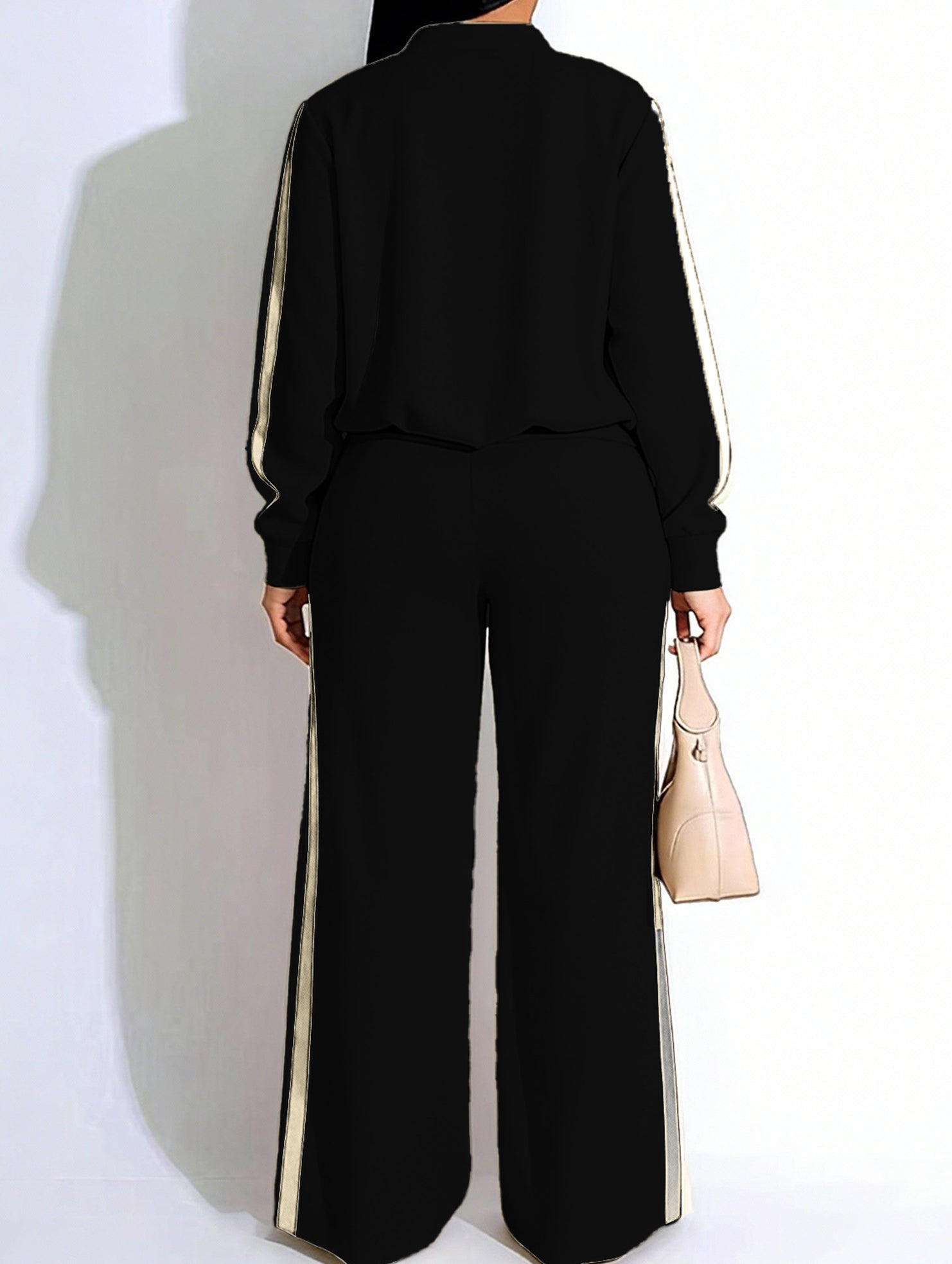 Zippered casual color-block suit for women_CWSS01455