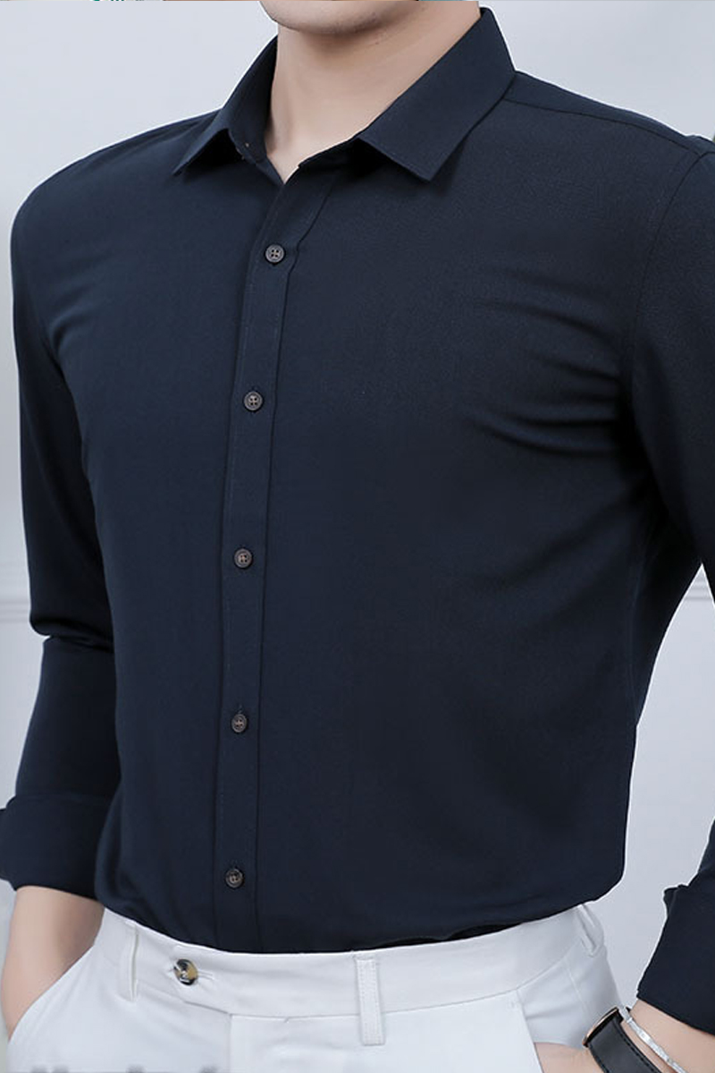 Men's Business Essential Classic Solid Color Stand Collar Formal Shirt