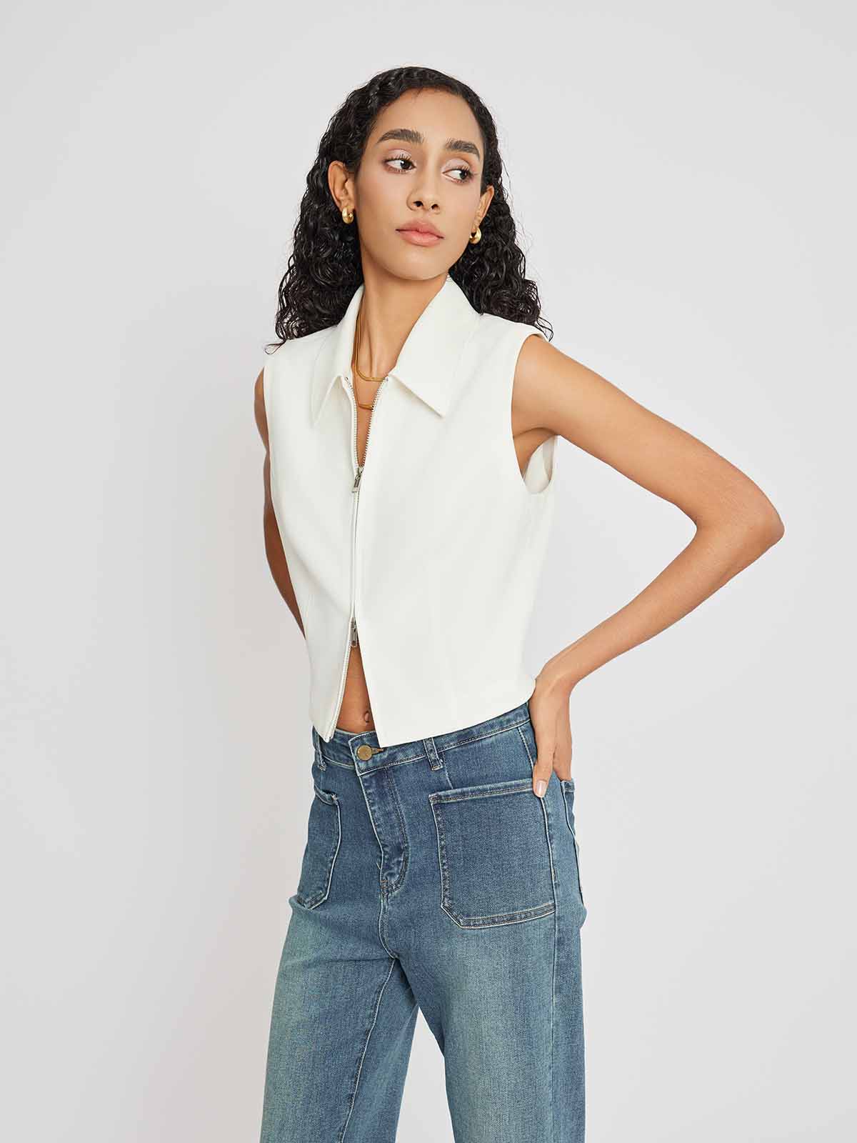 ASOBIO Double-Zip Sleeveless Fitted Shirt Top