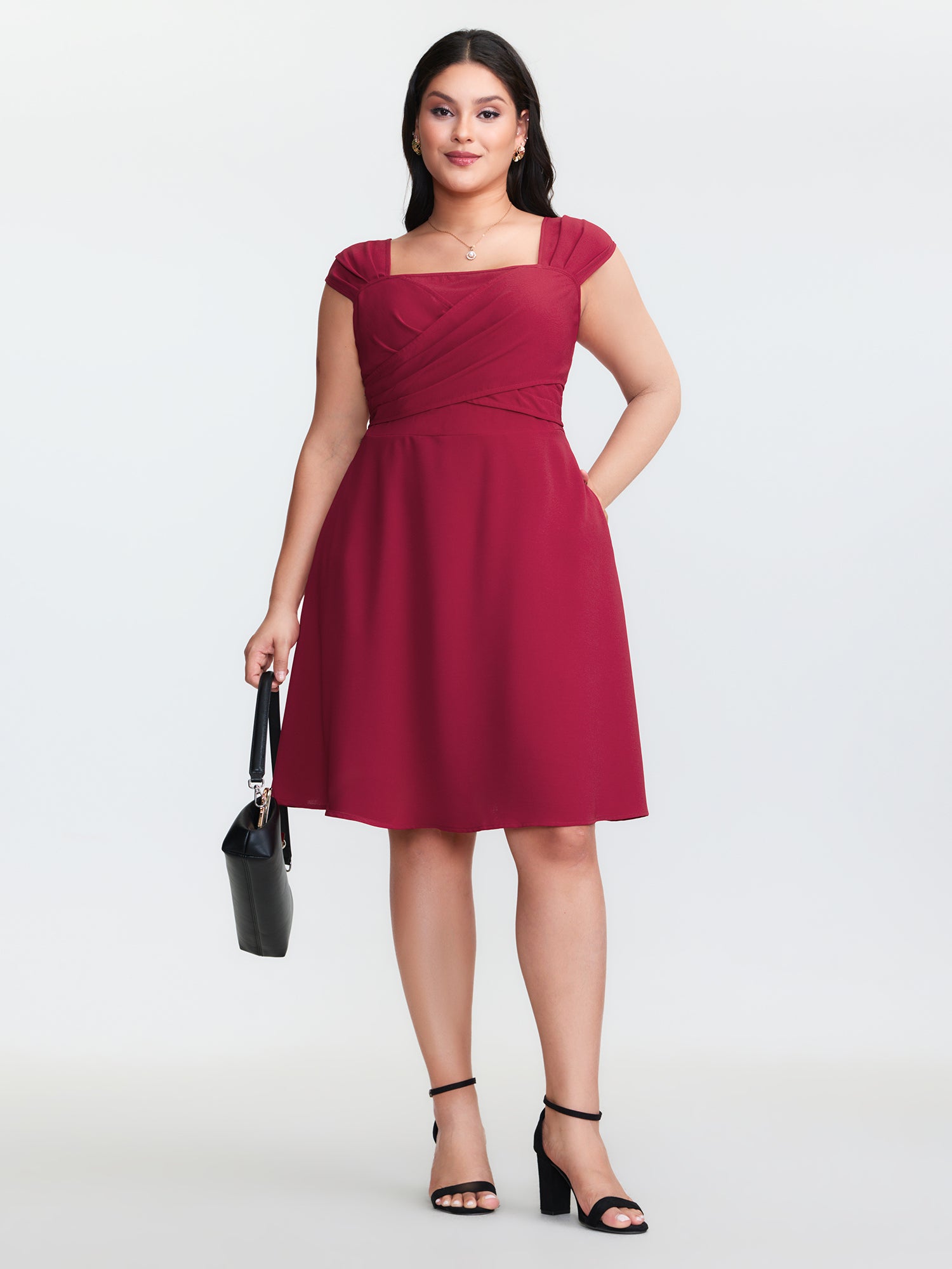 Twist-Front Pleated Pockets Mini Dress