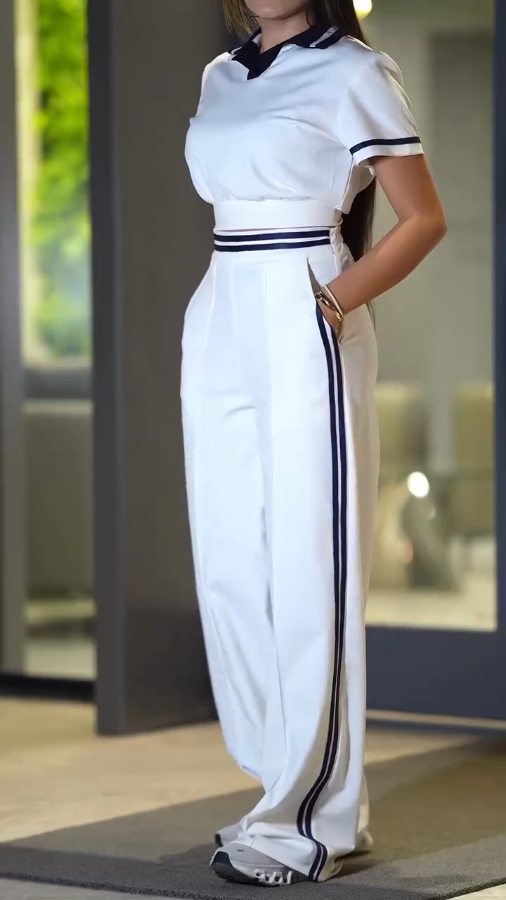 Women Collar Top+ Pants Casual Suit