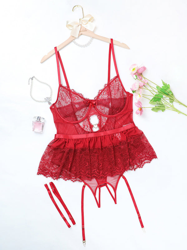 Plus Size Eyelash Lace Bodysuit Lingerie Set