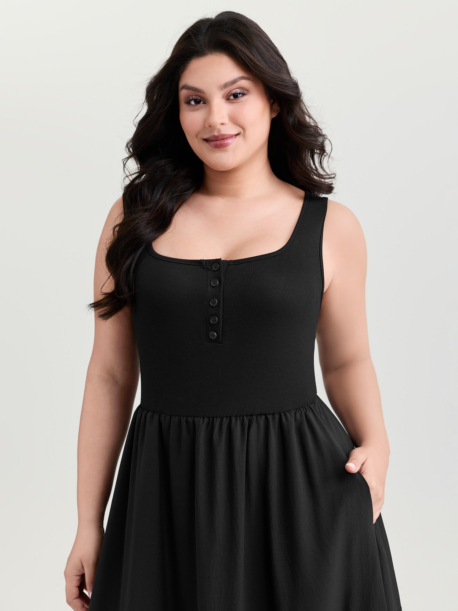 Lace Trim Sheer Button Placket Midi Dress