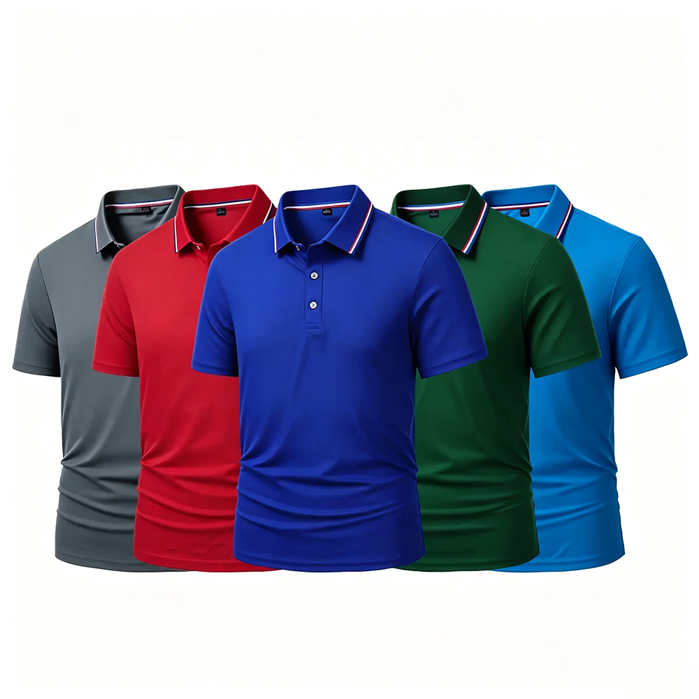 Men's Quick Dry Color Block Striped Polo Shirt