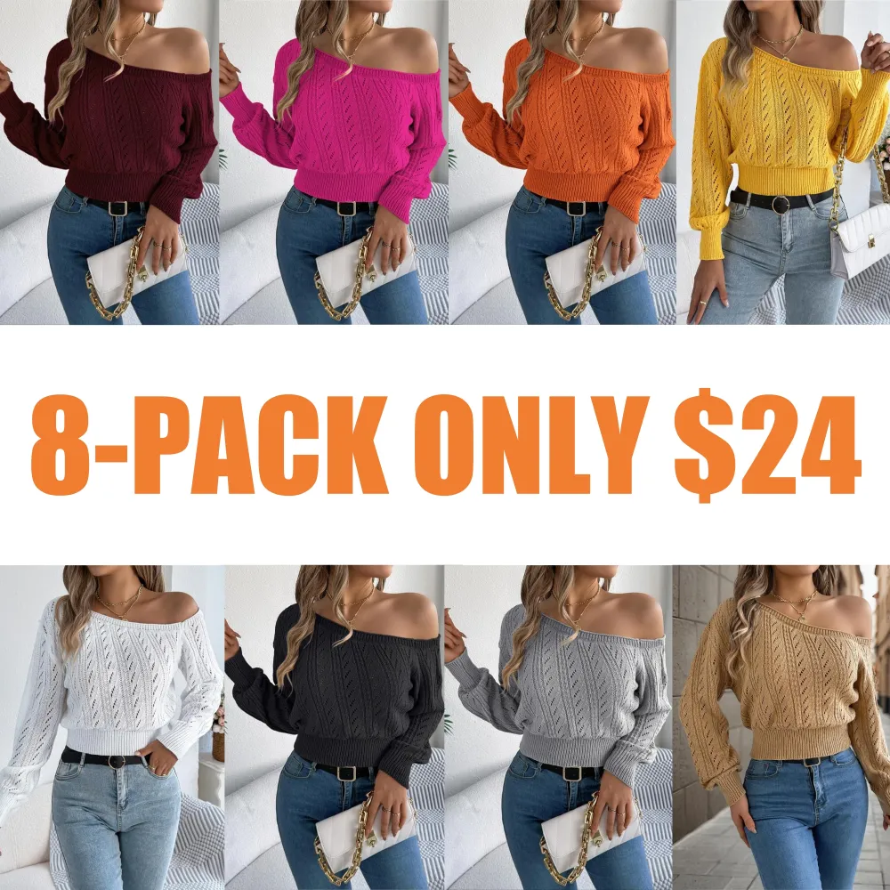 Women's Fall Asymmetrical Neck Hollow-Out Raglan Sweater