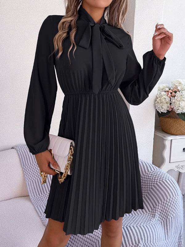 Autumn And Winter Tie Waist Long Sleeve Pleated Skirt