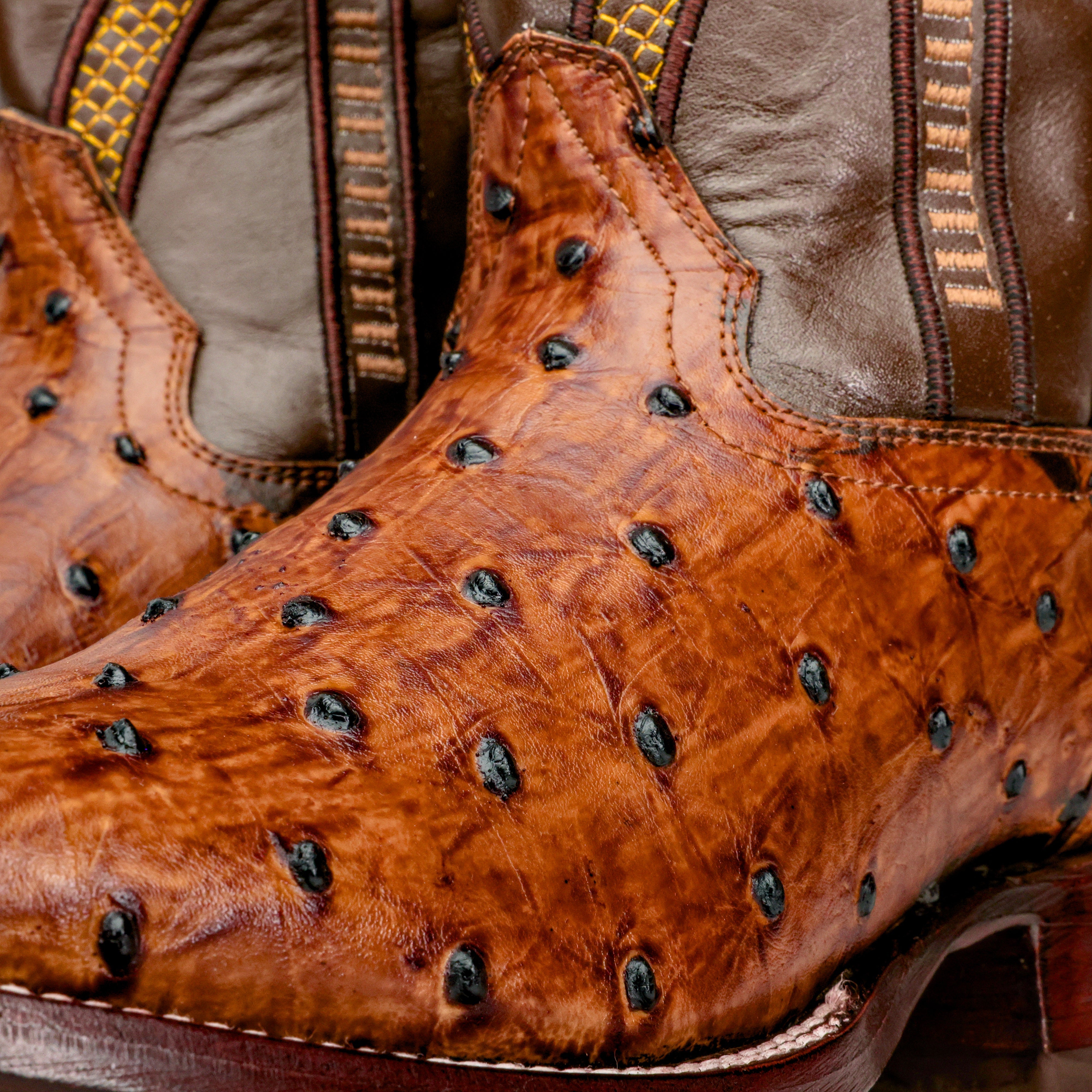 Honey Cognac Ostrich Leather Boot - Square Toe
