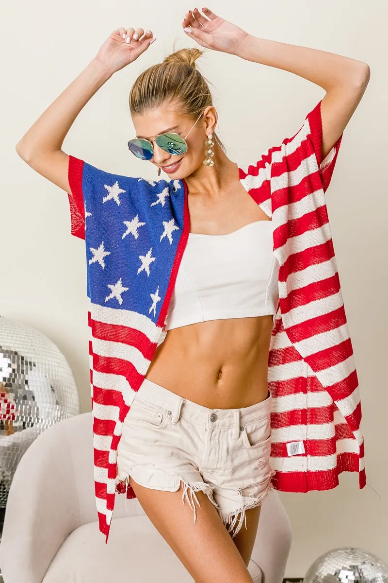 American Flag Low Gauge Knit Cardigan