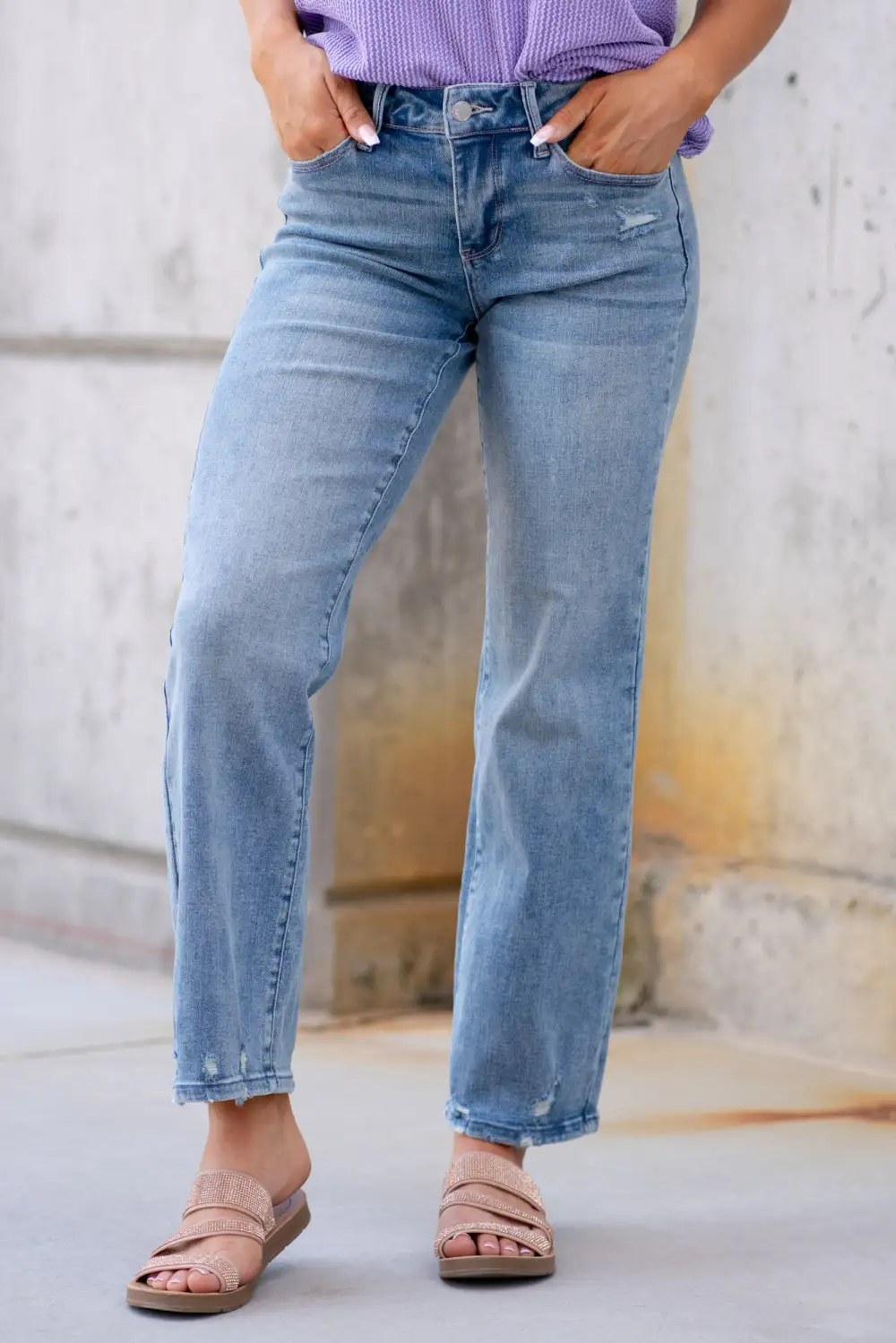Downtown Vibe Mid Rise Distressed Straight Regular & Plus Sizes