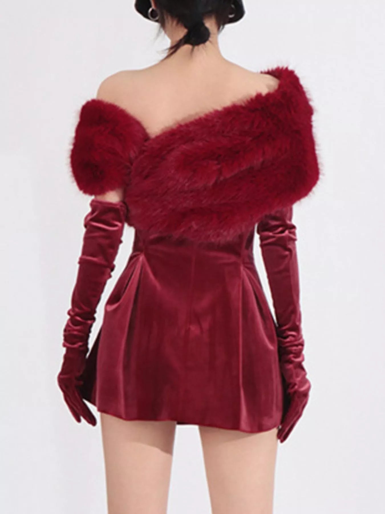 Fuzzy Off Shoulder Mini Dress