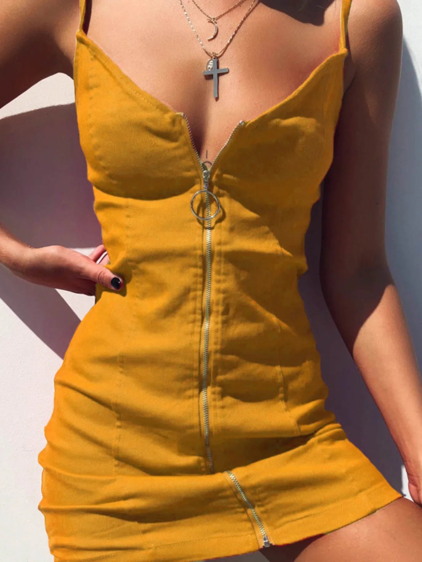 Plus Size Zip-Front Bodycon Mini Dress