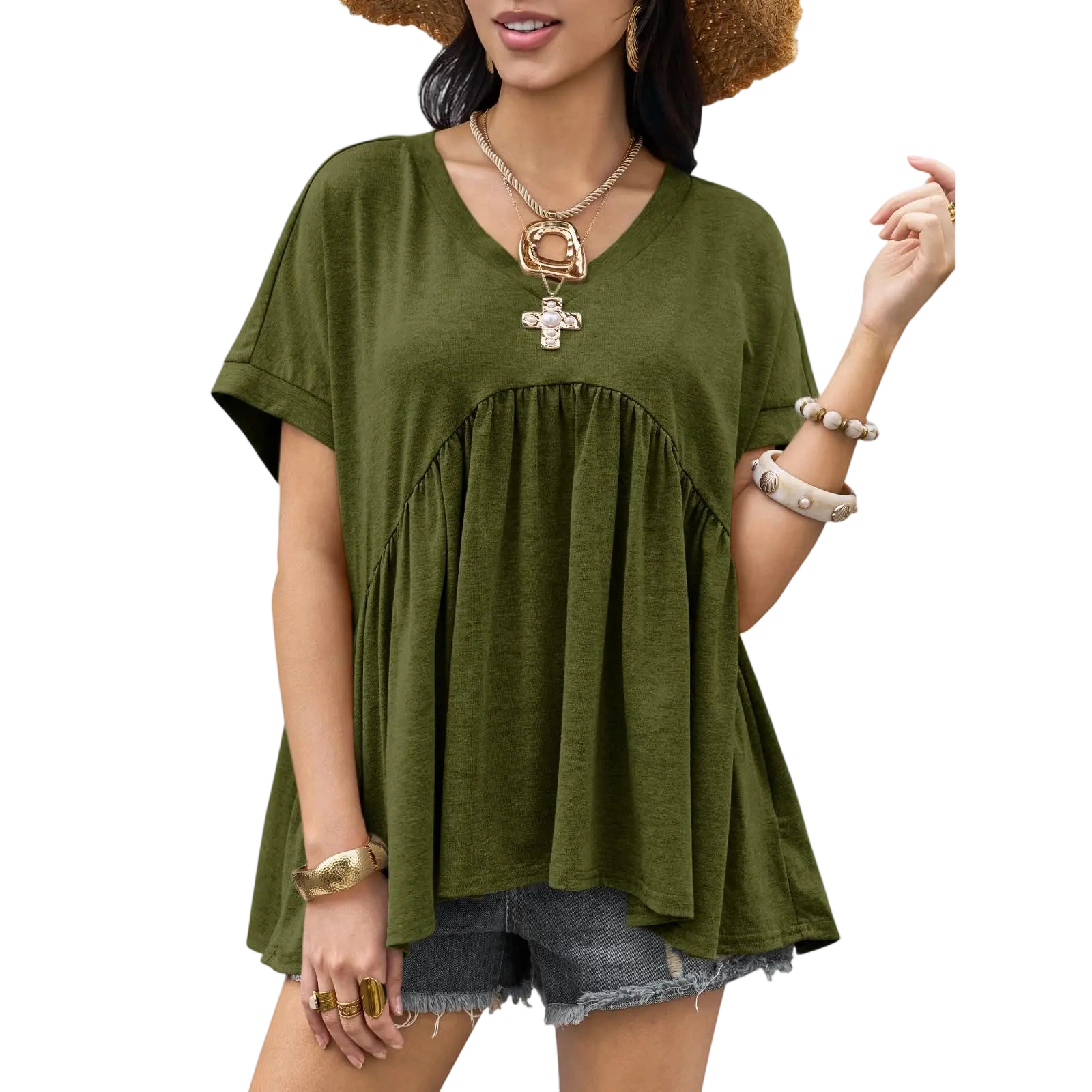 Women's Summer V-Neck Peplum Top