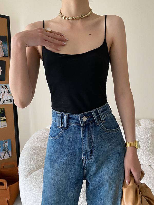 Adjustable Solid Color Skinny Spaghetti-Neck Vest Top