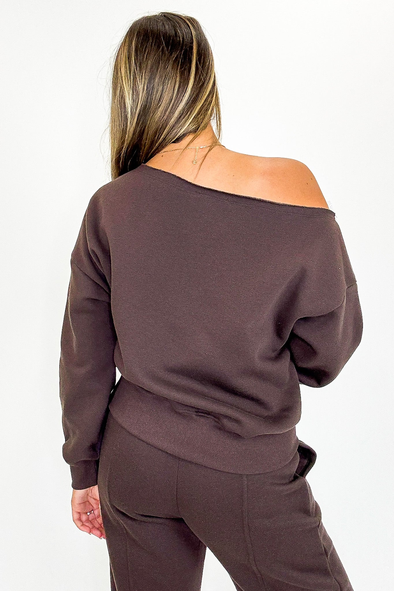 French Terry Fleece Off Shoulder Sweatshirt