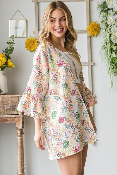 Full Size Multi Color Floral Open Cardigan