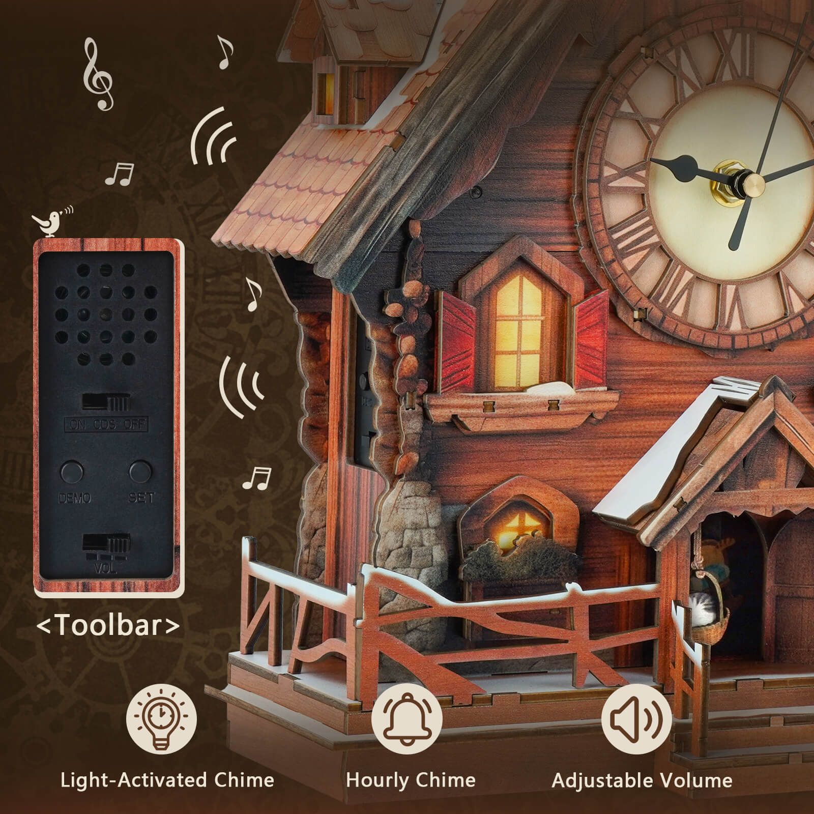 Cuckoo Chiming Swiss Chalet â€“ DIY Wood Clock, 3D Puzzle Kit