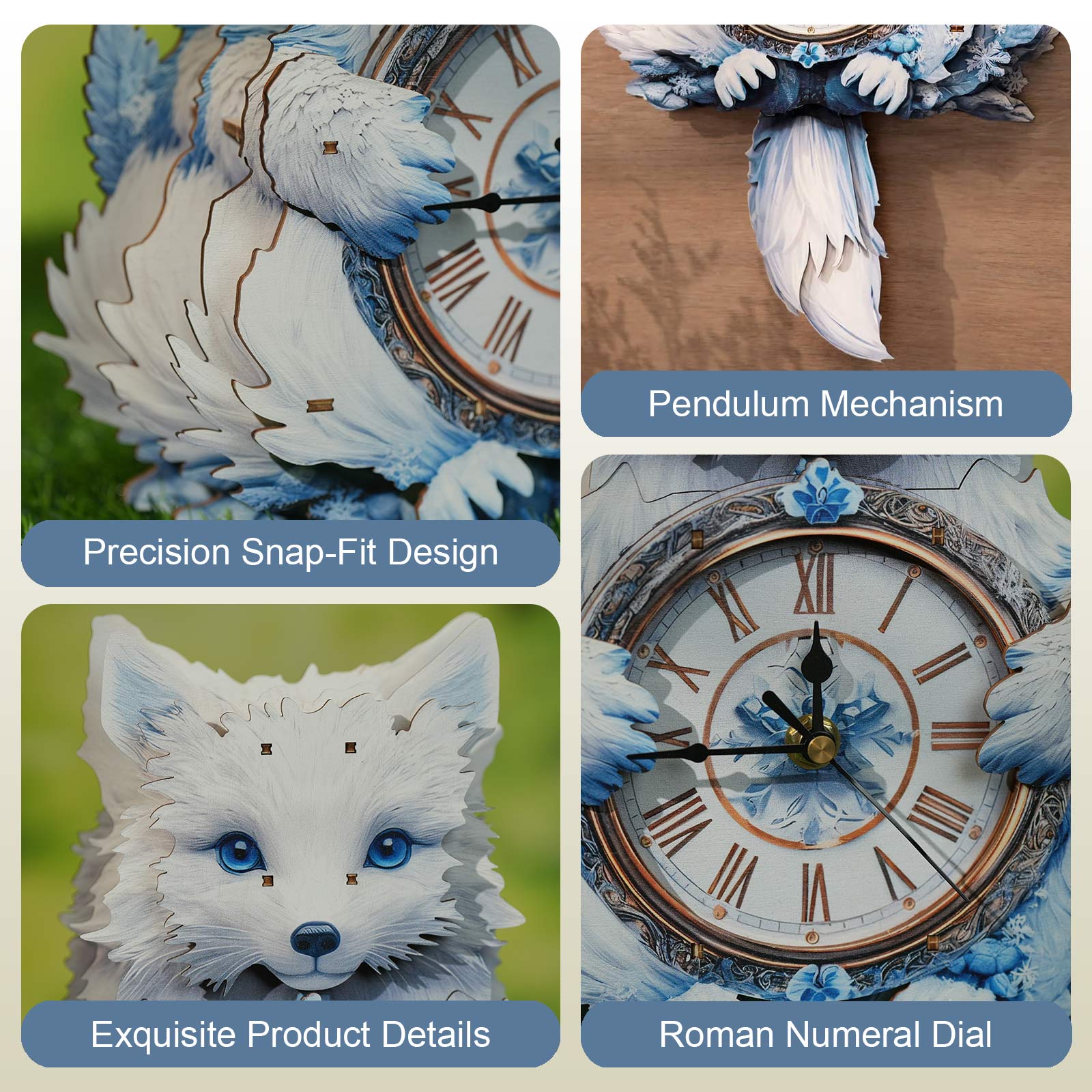 Arctic Foxâ€“ DIY Wooden Clock, 3D Puzzle Craft Kit